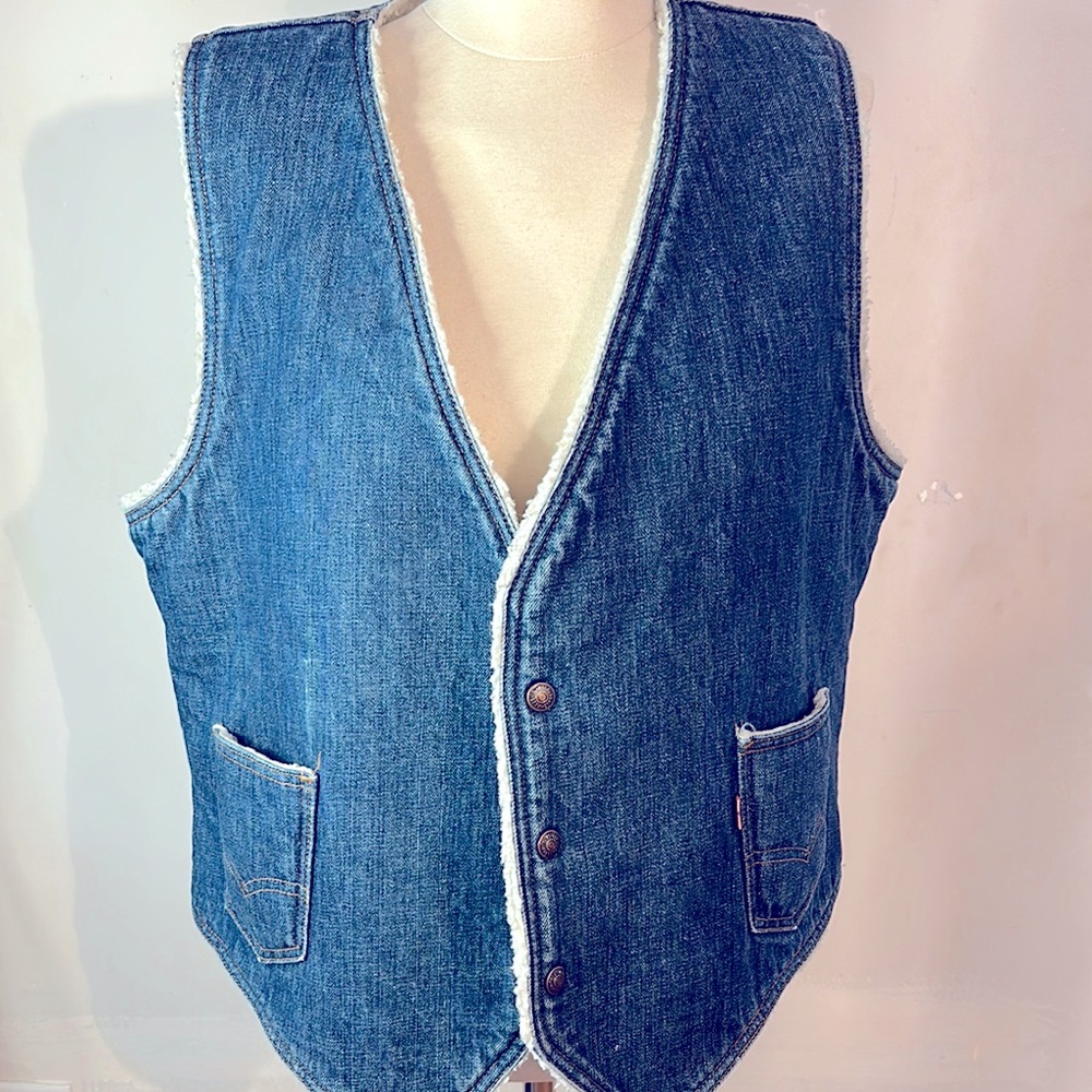 Blue Denim Vest with Rugged Sleeveless Design